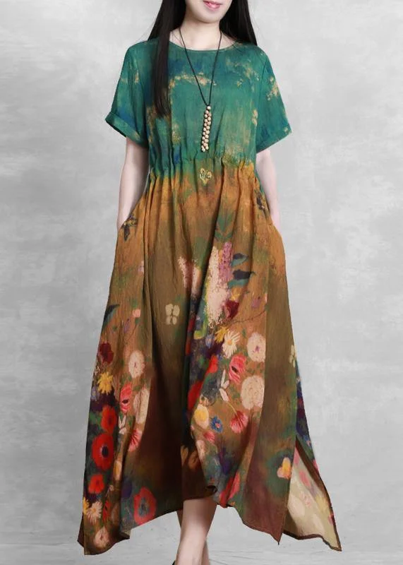 While Supplies Last cocktail dressFrench o neck summer dress yellow green print Dress