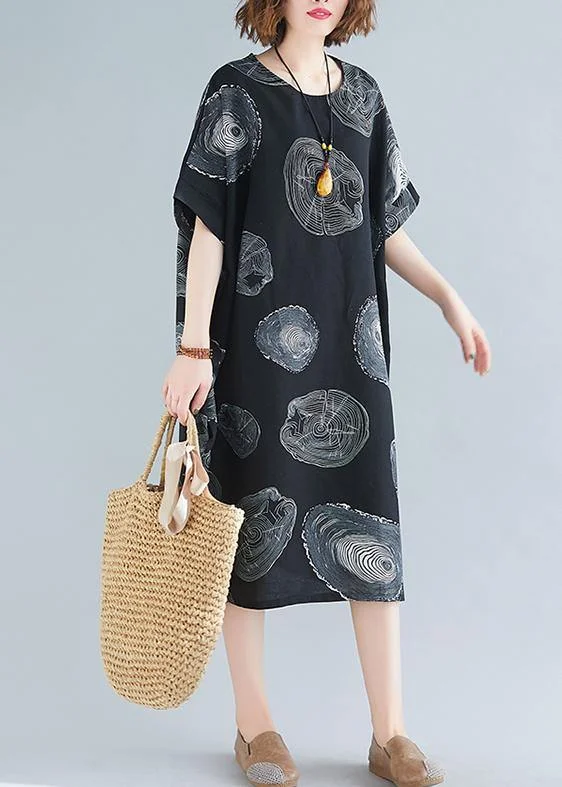 Today's Special minimalistic dressClassy black print Cotton clothes o neck baggy Knee summer Dresses