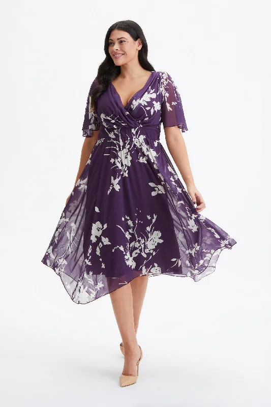 Don't Wait chic slip dressJulie Purple Ivory Hanky Hem Dress