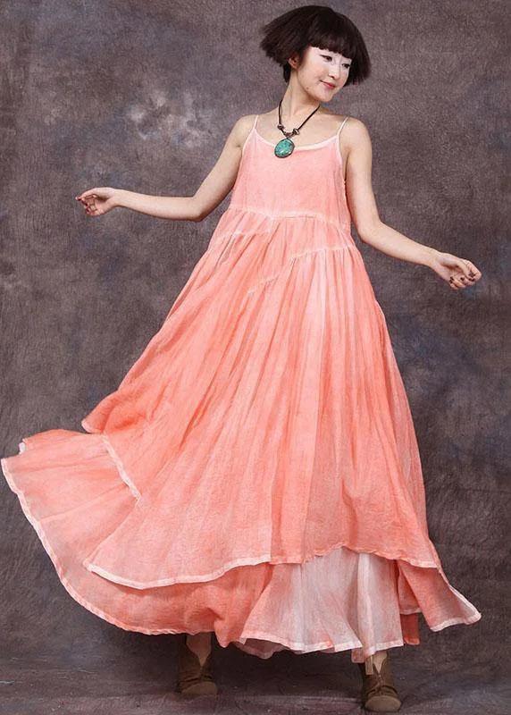 Discount Mania elegant evening dressLoose orange asymmetric hem linen dresses sleeveless Dresses summer Dress