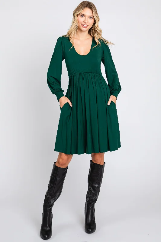 Act Now printed dressForest Green Long Puff Sleeve Dress