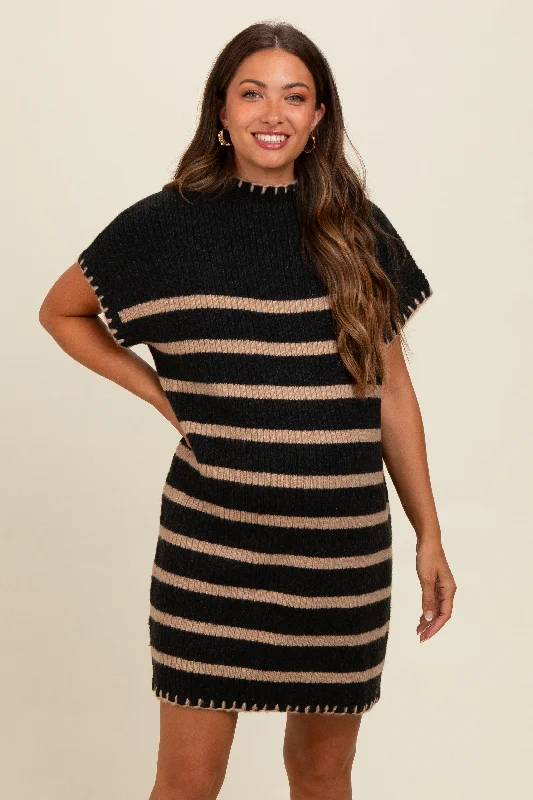 Hurry In fitted dressBlack Striped Knit Contrast Stitch Maternity Mini Dress
