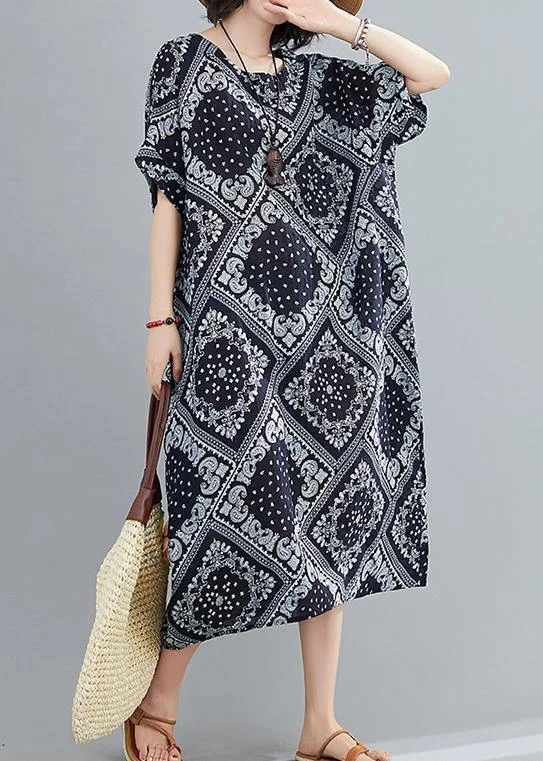 Quick Sale spaghetti strap dressClassy navy prints cotton linen Soft Surroundings o neck Traveling summer