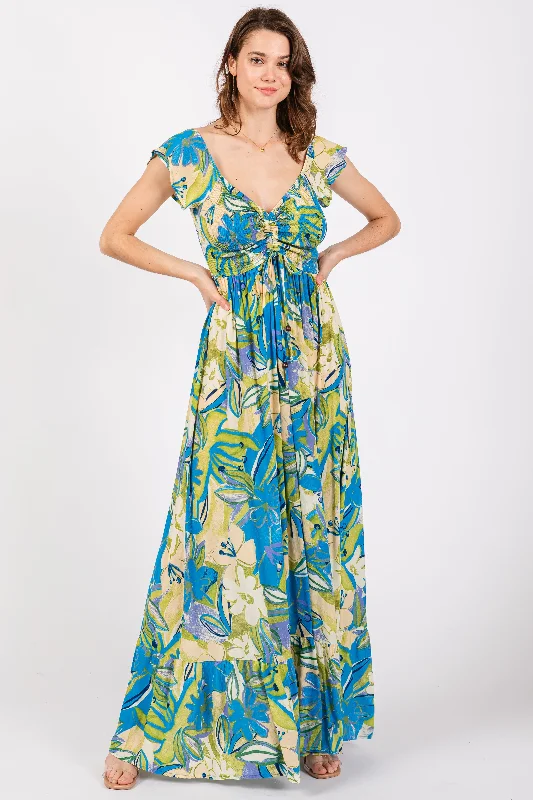 Great Bargains shift dressBlue Floral Smocked Off Shoulder Maxi Dress