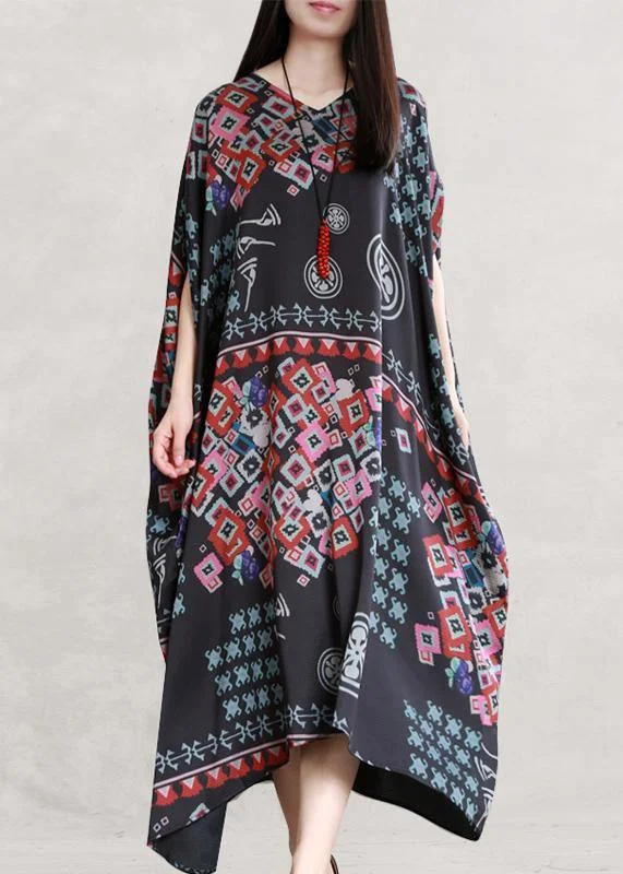 Blowout Sale casual dressBeautiful black print clothes v neck Batwing Sleeve Traveling summer Dress