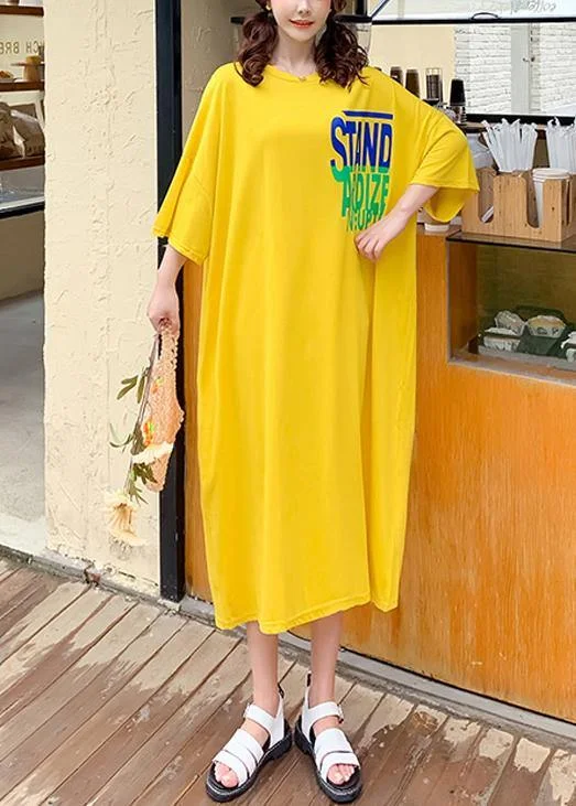 The Best Prices knit dressDIY yellow Letter Tunics o neck baggy Maxi Dresses