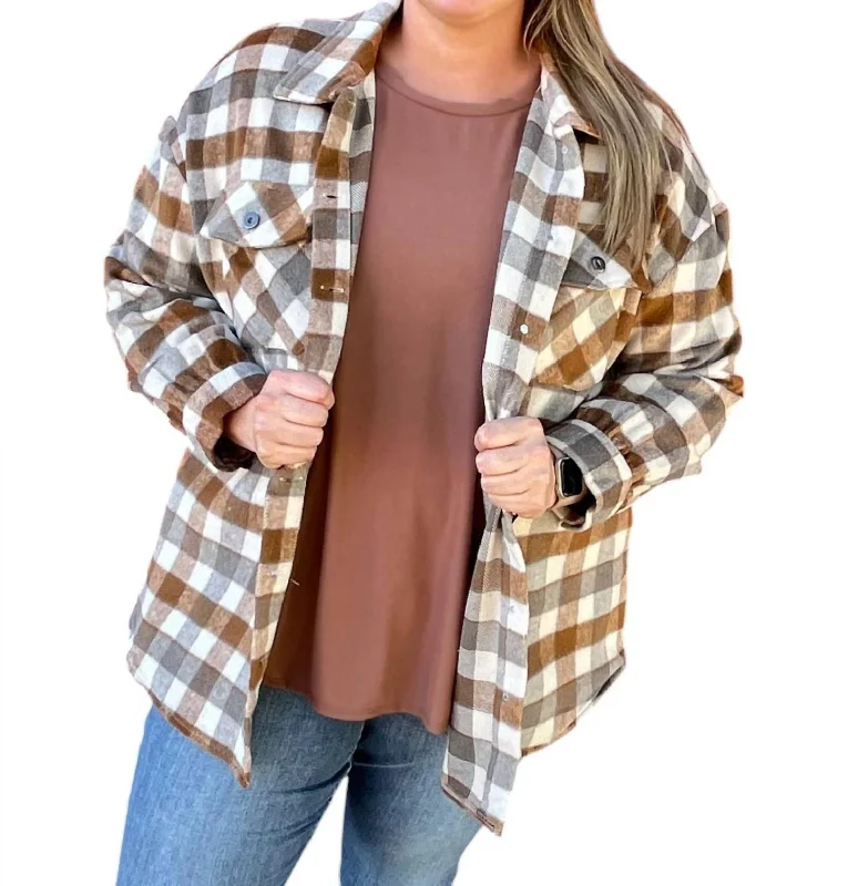 Fantastic Offers Plaid Shacket In Caramel