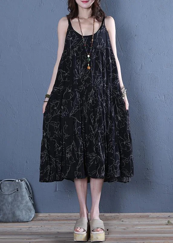 Huge Savings casual summer dressDIY Spaghetti Strap cotton dresses Outfits black print cotton Dress