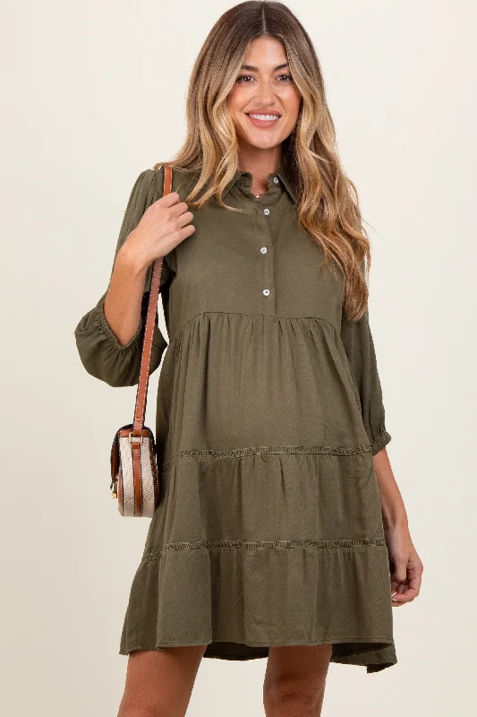Act Fast cocktail dressOlive Collared Tiered Maternity Dress