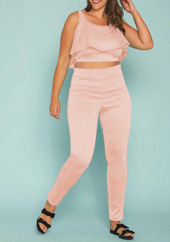 Bonus Savings Hi Curvy Plus Size Women Ruffle Crop Top & Pants Set
