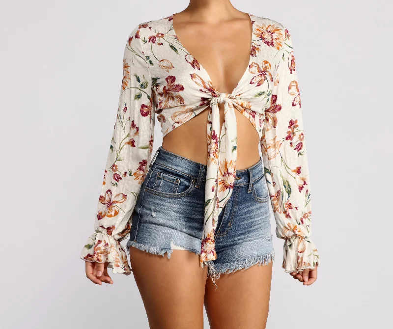Price Rollback Floral Affair Tie Front Top