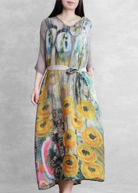 Shop and Save casual knit dressFrench v neck tie waist  clothes Photography yellow print Dress