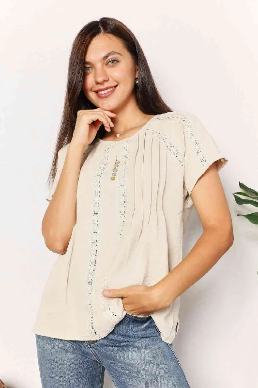 Today Only Double Take Crochet Buttoned Short Sleeves Top, Also Plus sizes