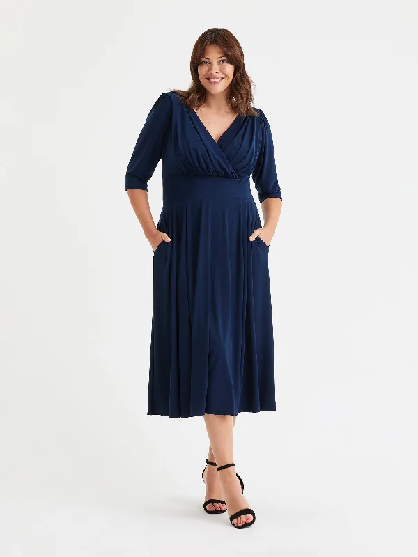 Buy Now layered dressHelena Solid Navy Midi Dress