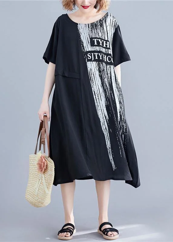 Don’t Miss Out summer dressHandmade o neck pockets cotton dresses black print Maxi Dresses summer