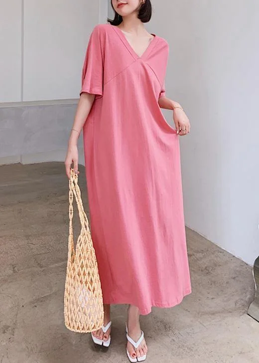 Season Finale Sale casual slip dressBohemian red clothes v neck back side open  A Line summer Dress