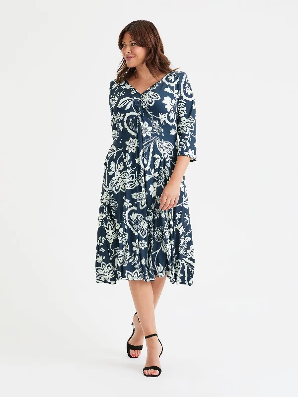 Special Discount classic fit-and-flare dressClaudia Navy Ivory Peach Touch Jersey Knot Front Dress