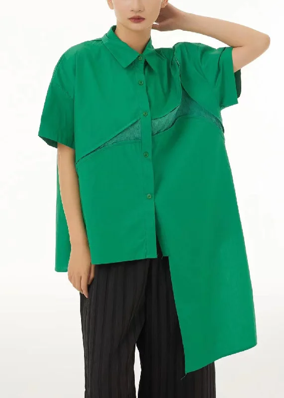 Buy More, Save More Women Green Asymmetrical Design Cotton Shirt Tops Summer LC0146