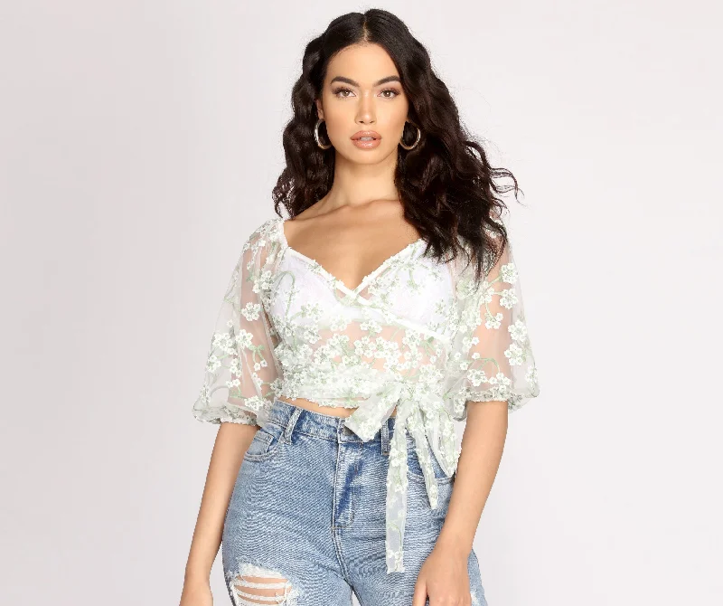 Exclusive Deal Effortlessly Embroidered Floral Crop Top