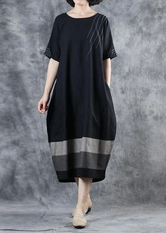 Huge Discounts t-shirt dressChic black cotton dress patchwork long summer Dress