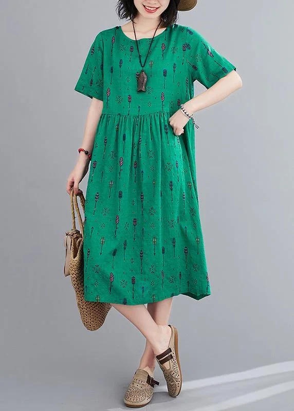 Members Only flowy evening dressNatural o neck summer Sewing green print long Dress