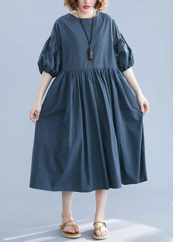Year-End Sale casual evening dressElegant blue cotton clothes For Women o neck Maxi summer Dresses