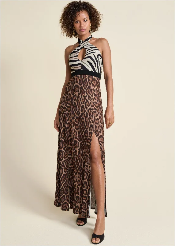 Deal Frenzy bodycon dressCross-Neck Printed Dress  - Black Multi