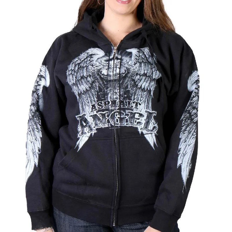 Blowout Deals Hot Leathers GLZ4009 Women's Asphalt Angel Black Zipper Hoodie
