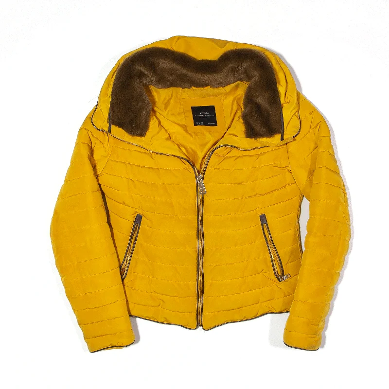 Season Finale Sale cold weather jacketZARA Insulated Jacket Yellow Hooded Puffer Womens M