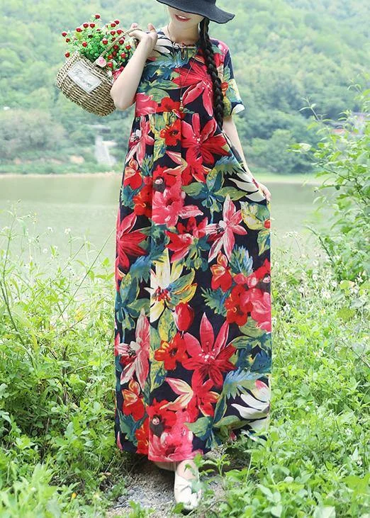 Major Savings casual slip dressNatural blue linen clothes Fine Shirts prints Maxi summer Dresses