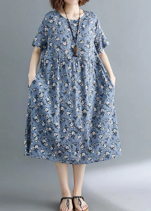 Price Smash knit dressModern gray print tunic dress o neck pockets baggy summer Dress
