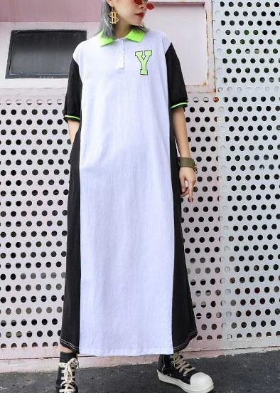 Instant Savings chic wrap dressChic patchwork cotton outfit POLO Collar Robe summer Dresses