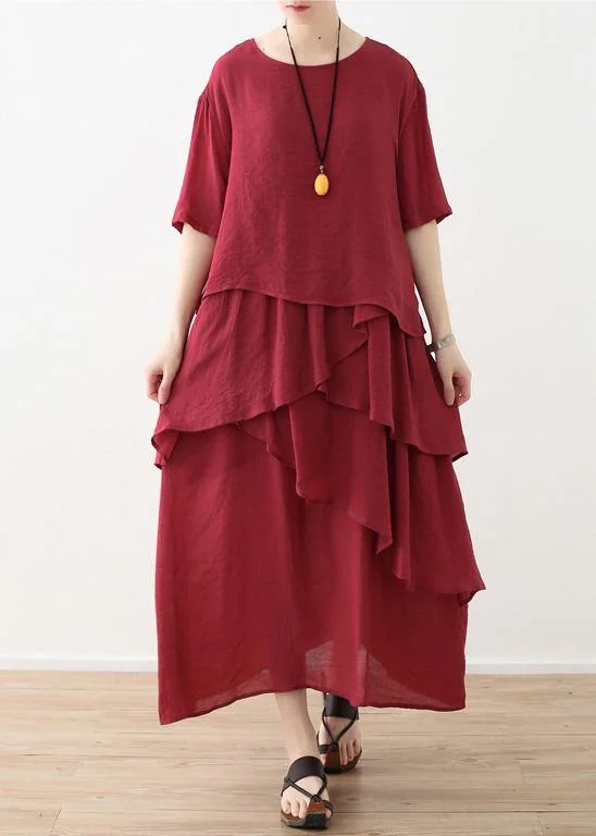 Price Fest velvet dressFrench red linen cotton dresses Omychic Tutorials asymmetric Robe summer Dresses