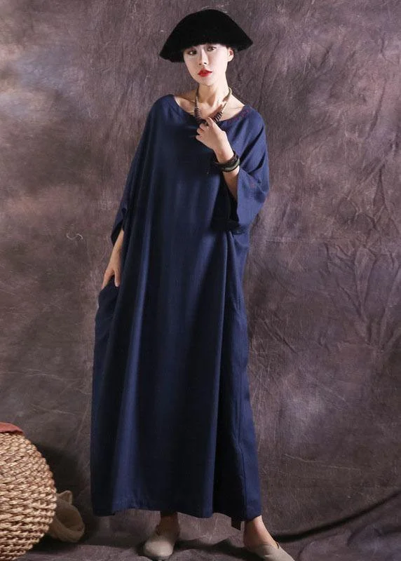 Buy Now elegant shift dressDIY o neck linen cotton Robes Photography blue summer Dress solid color
