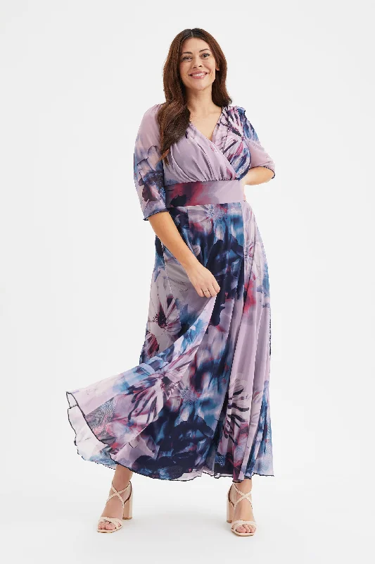 Limited Time Discount casual slip dressVerity Indigo Rose Print Maxi Gown