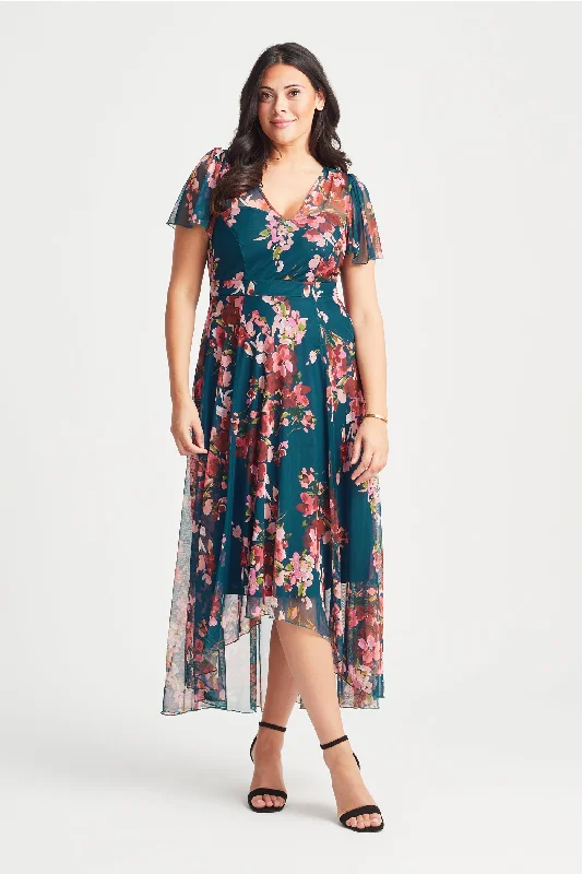 Deal of the Week bodycon dressTilly Teal Pink Print Angel Sleeve Sweetheart Dress