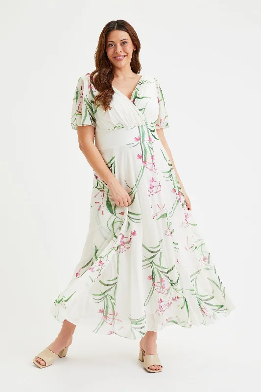 Special Buy knit dressIsabelle Ivory Pink Float Sleeve Maxi Dress