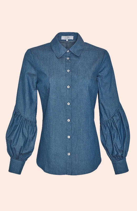 Markdowns Chambray Shirred Detail Top | Blue