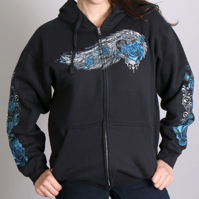 Shop and Save Hot Leathers GLZ4345 Ladies 'Angel Roses' Zip Up Hooded Ladies Black Sweat Shirt