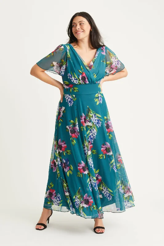 Great Deals printed dressIsabelle Alexandrite Multi Float Sleeve Maxi Dress