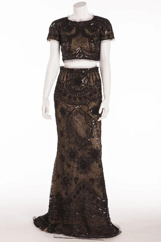 Exclusive Offers Emilio Pucci - As Seen on Kim Kardashian - Black & Nude Embellished Crop Top & Maxi Skirt