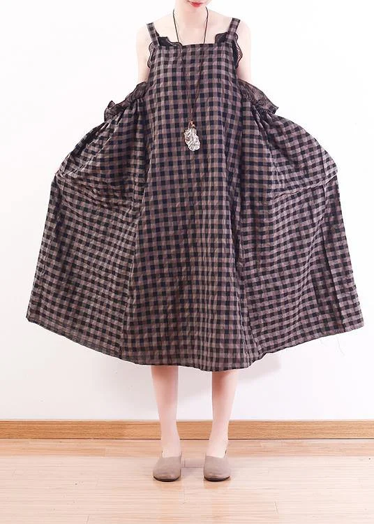 Massive Deals floral dressFrench gray Plaid cotton Long Shirts Omychic design Spaghetti Traveling Summer Dresses