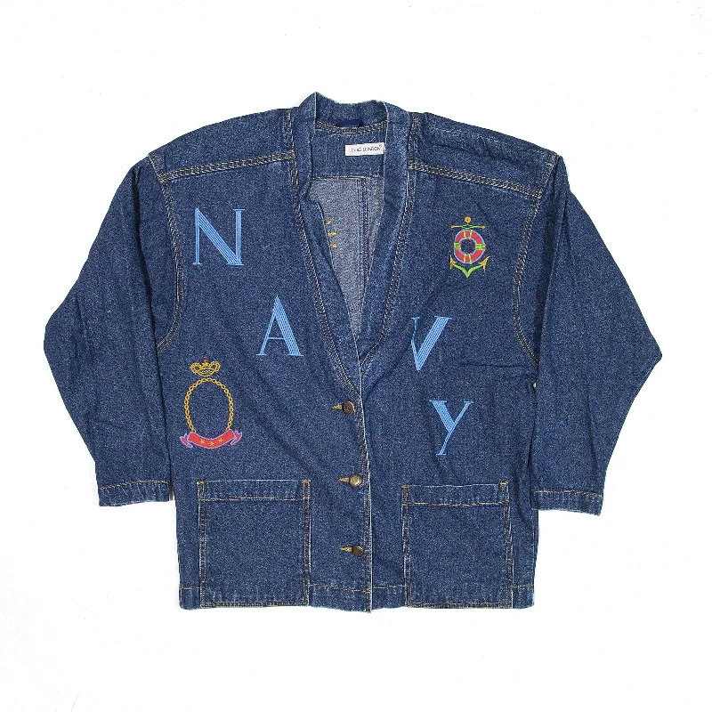 Special Savings outdoor adventure coatLOUIS LONDON Embroidered Jacket Blue Denim Womens M