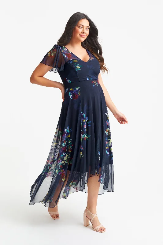 Markdown Madness t-shirt dressTilly Navy Multi Print Angel Sleeve Sweetheart Dress