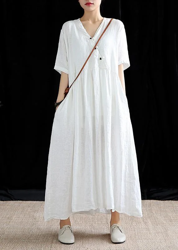 Bargain Bin bodycon dressChic v neck Extra large hem linen dresses Work white Dresses summer