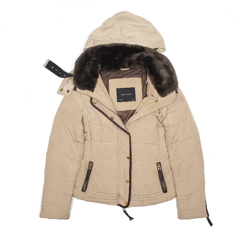 Reduced Prices elegant coatZARA Faux Fur Hood Puffer Coat Beige Womens S