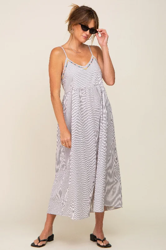 Savings Galore velvet dressLight Blue Striped Embroidered Midi Dress