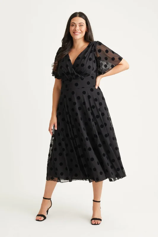 Markdown Madness flowy dressVictoria Black Velvet Flock Angel Sleeve Mesh Long Midi Dress