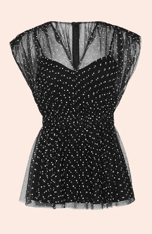 Instant Discount Dotted Tulle Peplum Top | Black