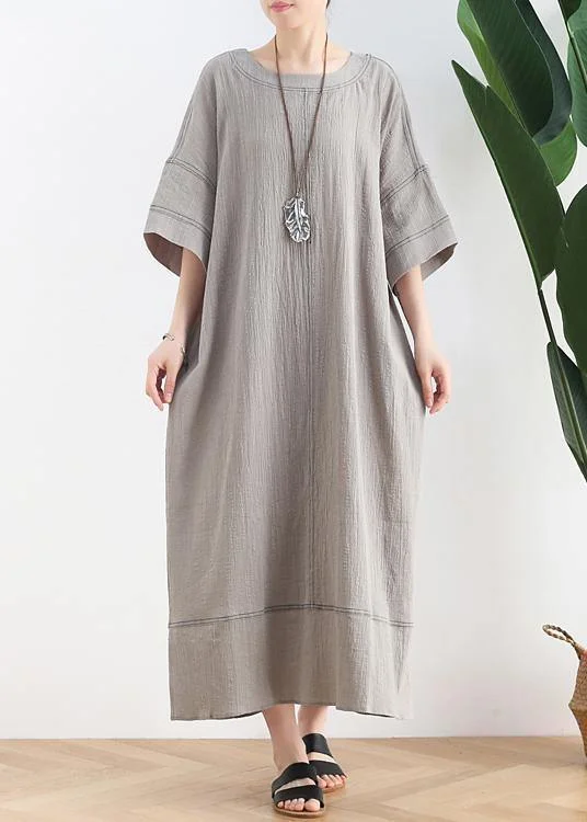 Savings Bonanza classic fit-and-flare dressClassy gray cotton Tunic o neck patchwork loose summer Dress